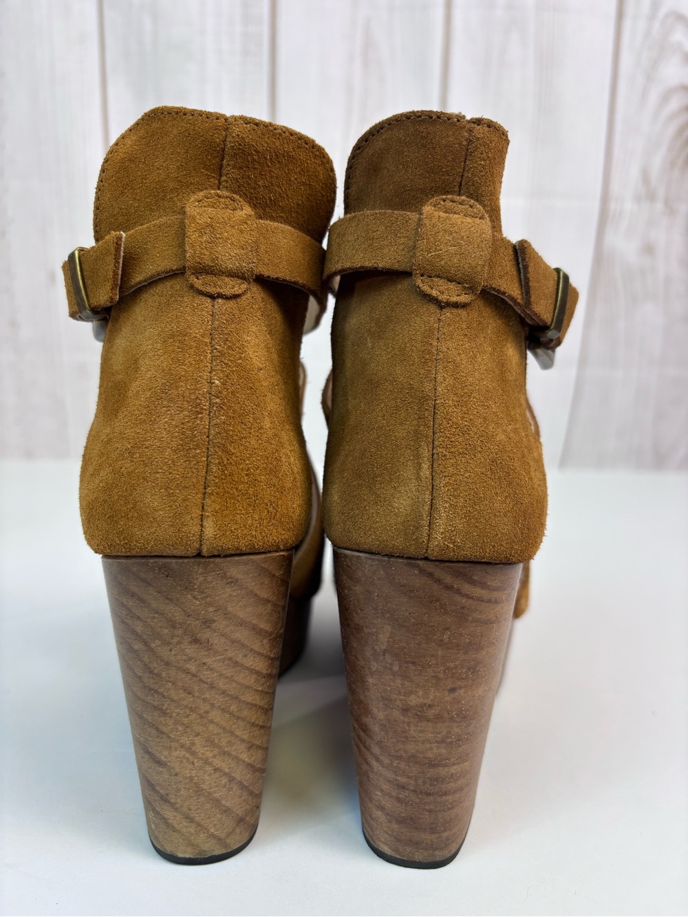 Free People Clog Heels Suede Chunky Wood Platform Block Heel Shoe Brown Sz 39/9 - Picture 8 of 16